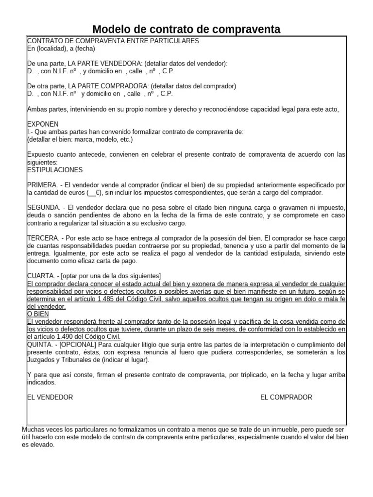 Contrato de compraventa de un carro usado, documento clave para sustentar un reclamo por vicios ocultos