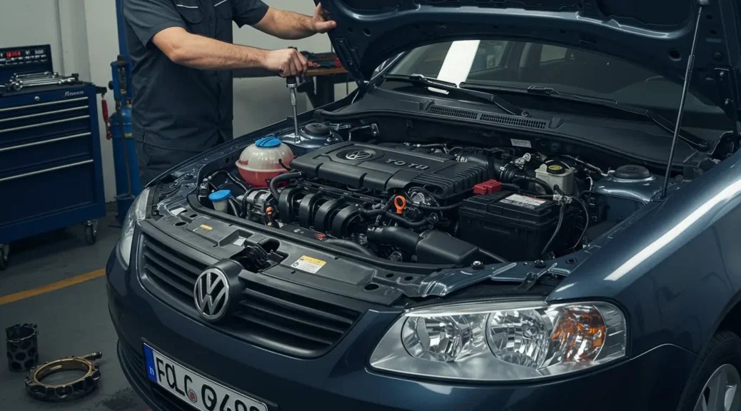 Revisión del motor de un Volkswagen Gol usado durante un peritaje